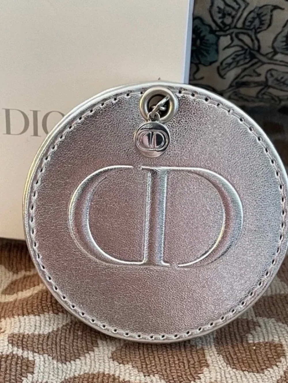Christian Dior Metallic Silver Keychain Mirror NIB